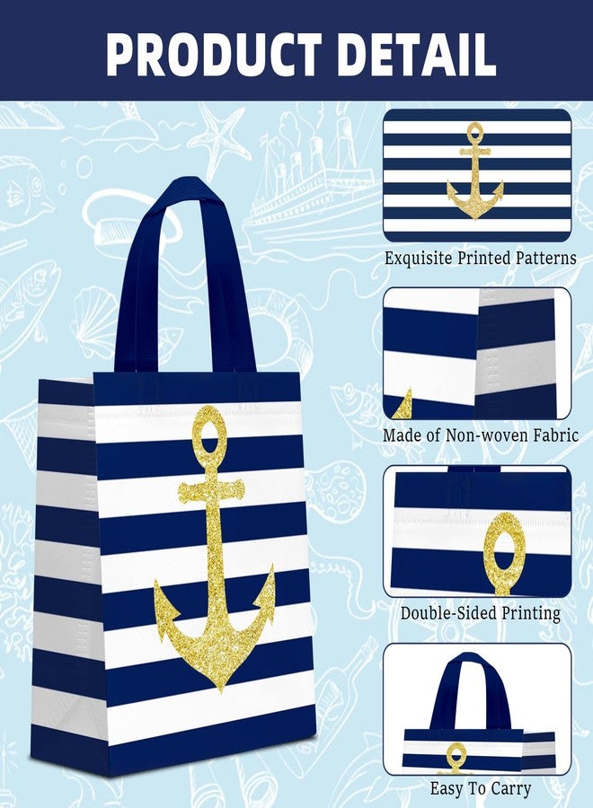 KERINGO 24 PCS Nautical Goodie Bags Cruise Party Favors Non Woven Anchors Candy Bags with Handles Party Decoration Nautical Goody Gift Treat Bags Nautical Themed Birthday Party Supplies - Image 2